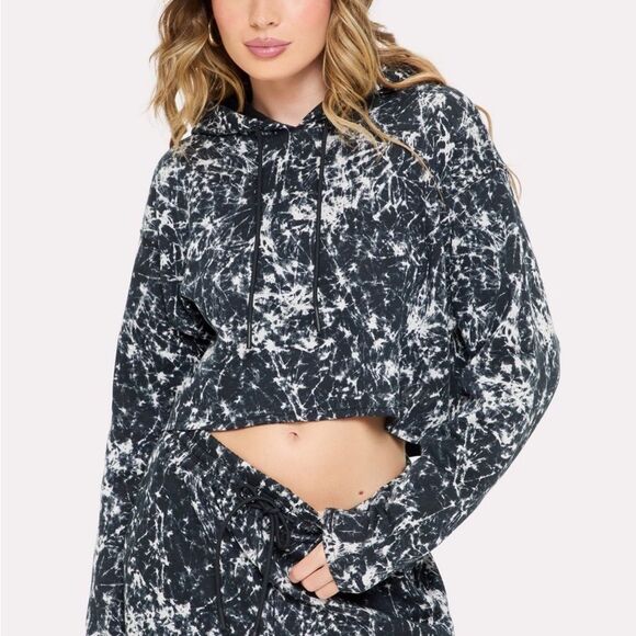 Yitty Cozy‎ Fleece Everyday Cropped Hoodie black and white size 2X nwt - Picture 1 of 8